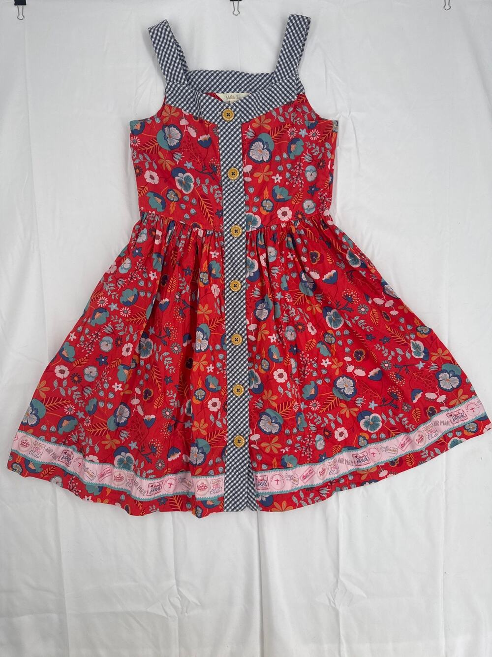 Matilda Jane High Road Passport Travel Red Orange Blue Gingham Dress Camp
